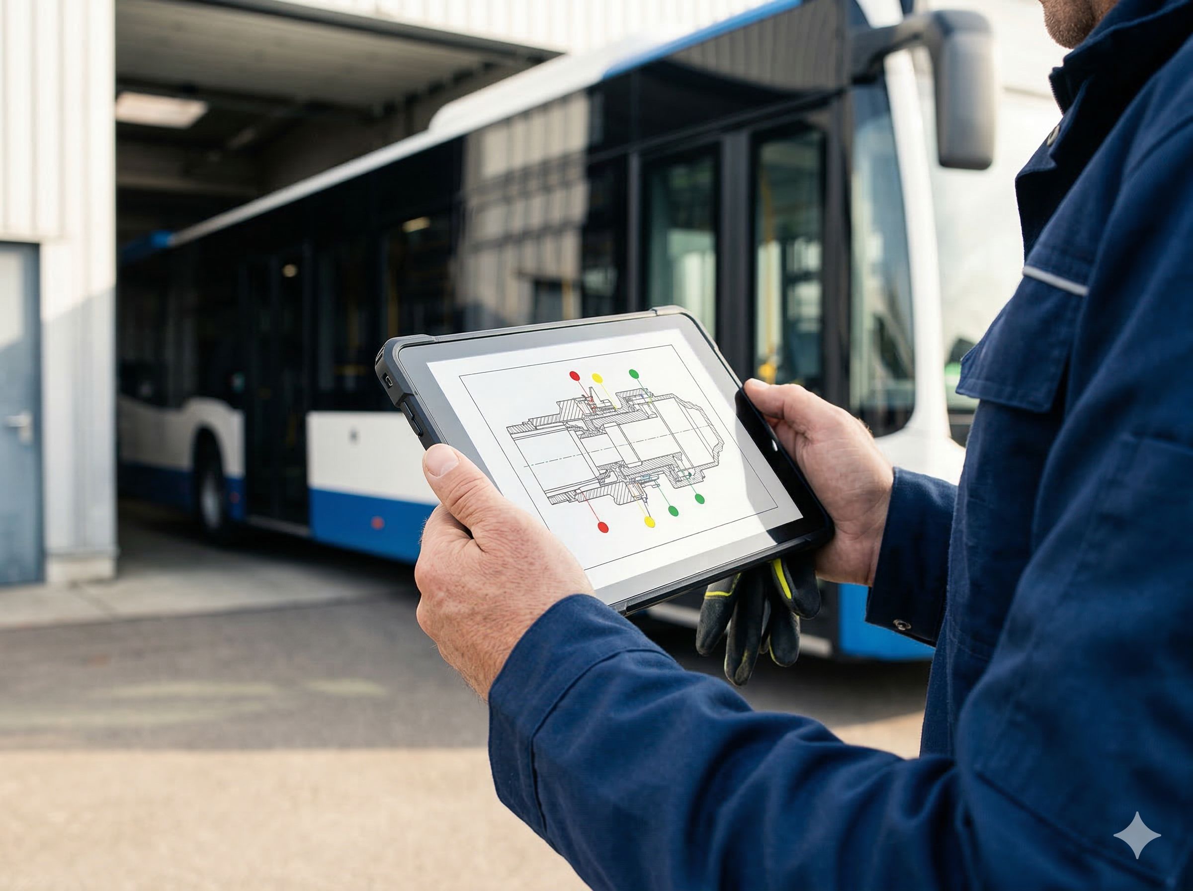 Keurder met tablet bij voertuiginspectie